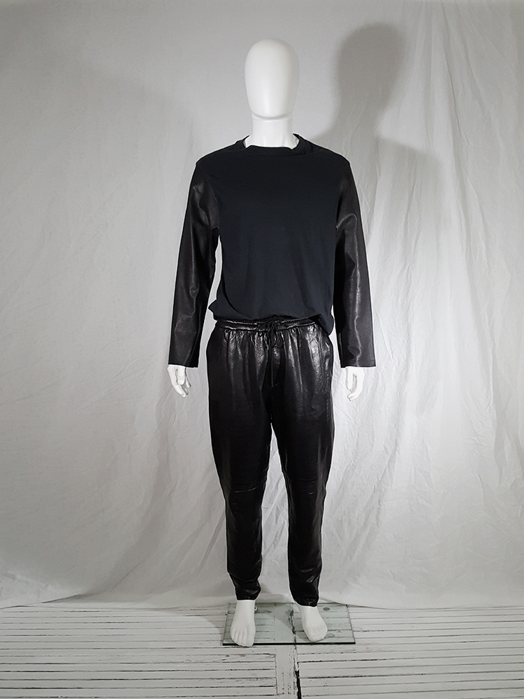 Maison Martin Margiela artisanal black top with leather sleeves
