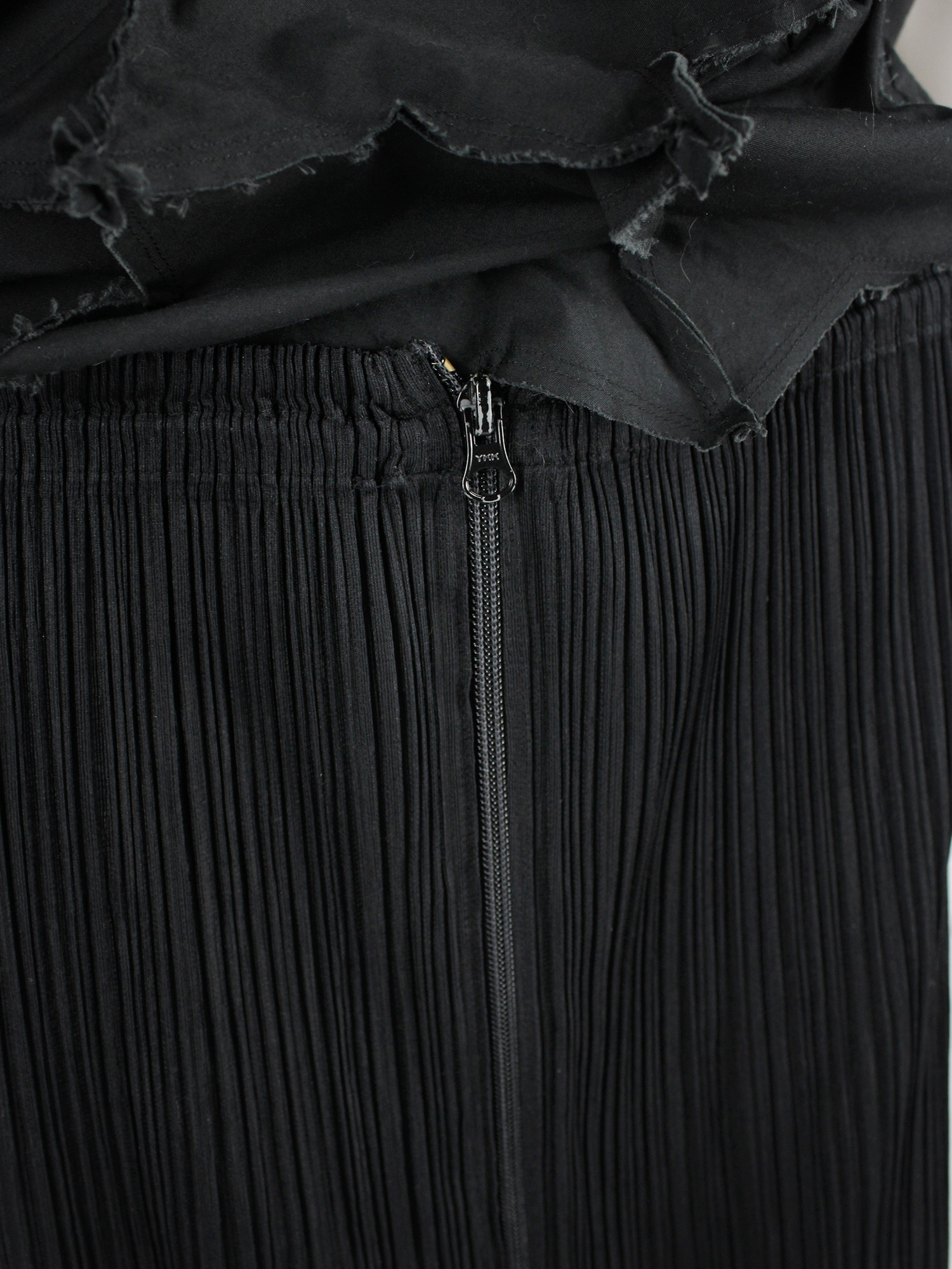 Issey Miyake Pleats Please black pleated maxi skirt with front