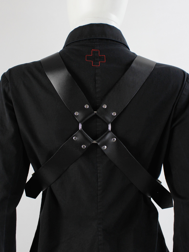 Noir Kei Ninomiya cream wool harness with black leather bondage