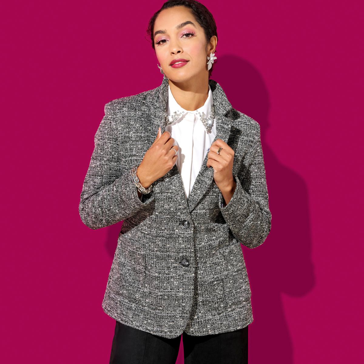 Mark & James by Badgley Mischka Onyx Tweed Knit Blazer | HSN