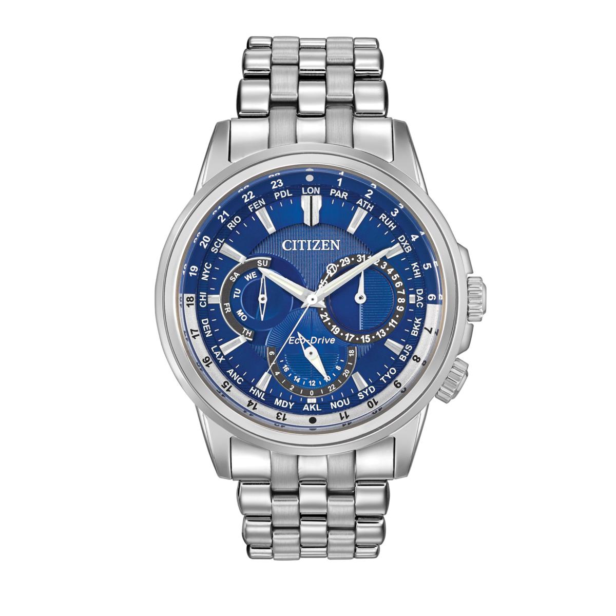Citizen Men's Eco-Drive Calendrier World Time Blue Dial Bracelet