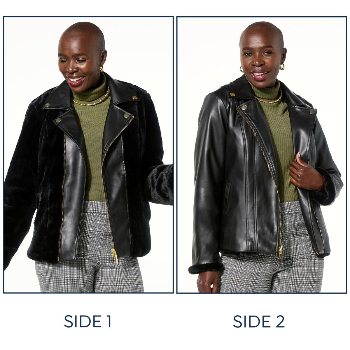IMAN Global Chic Reversible Faux Fur to Faux Leather Jacket | HSN