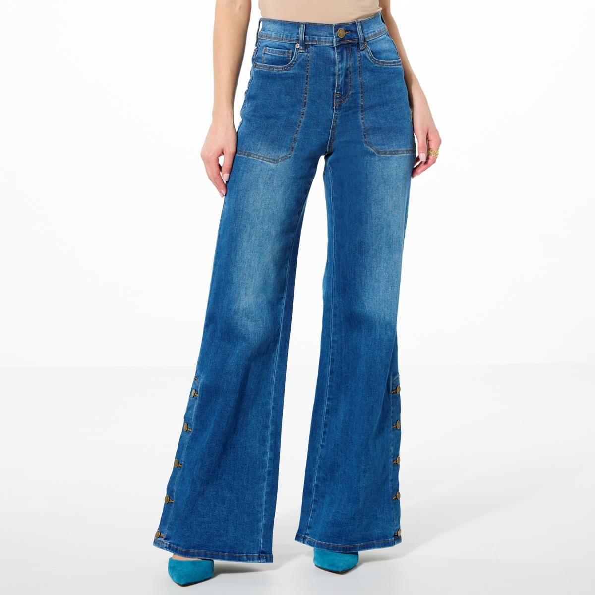 DG2 by Diane Gilman New Classic Stretch Denim Side Snap Wide-Leg