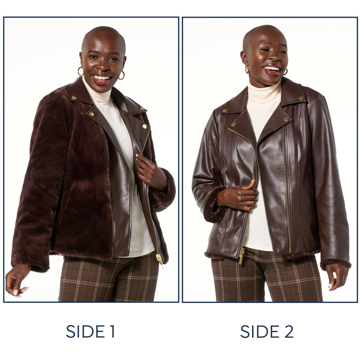 IMAN Global Chic Reversible Faux Fur to Faux Leather Jacket | HSN