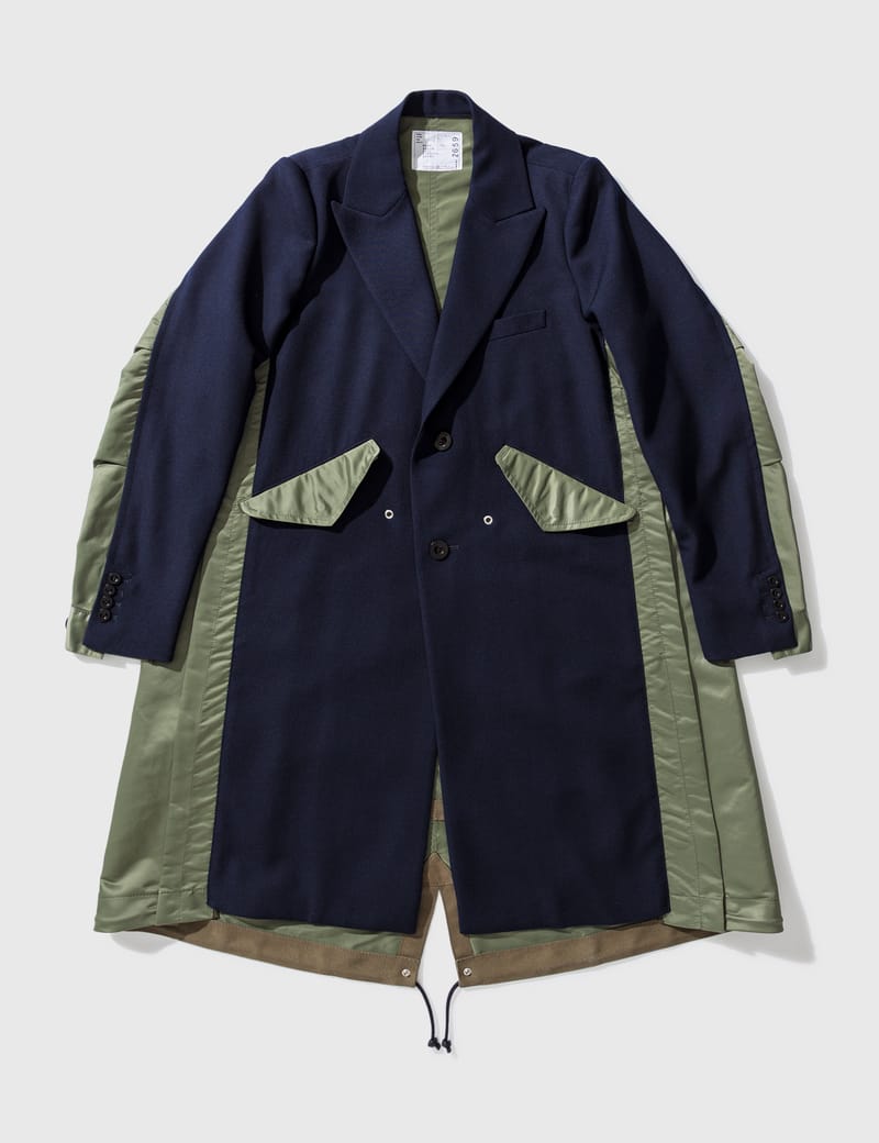 Sacai - ナイロン ツイル × ウール コート | HBX