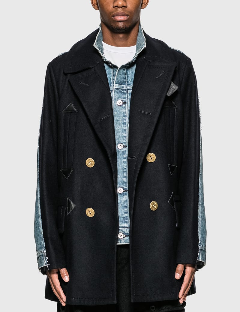 Sacai - Wool Melton X Denim Coat | HBX