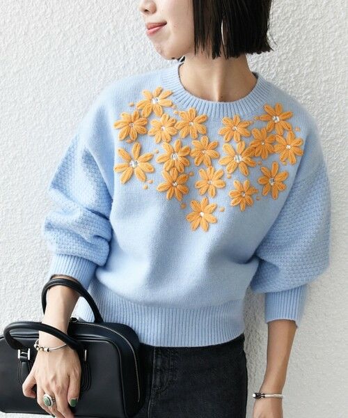 セール】 【WEB限定】〈手洗い可能〉フラワー 刺繍 デザイン ニット
