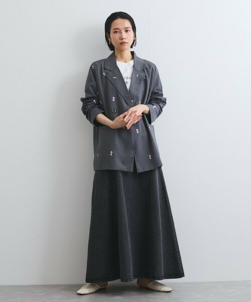 セール】 ツイルフラワー刺繍ジャケット≪手洗い可能≫ （テーラード