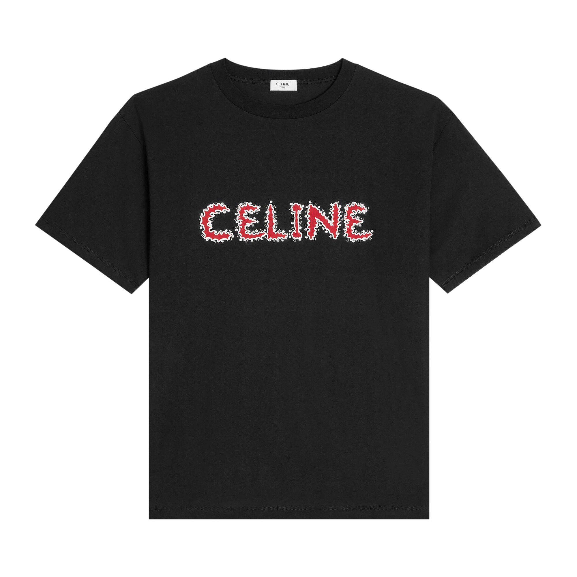 Buy CELINE Logo T-Shirt 'Black/Red' - 2X49F671Q 38BR | GOAT