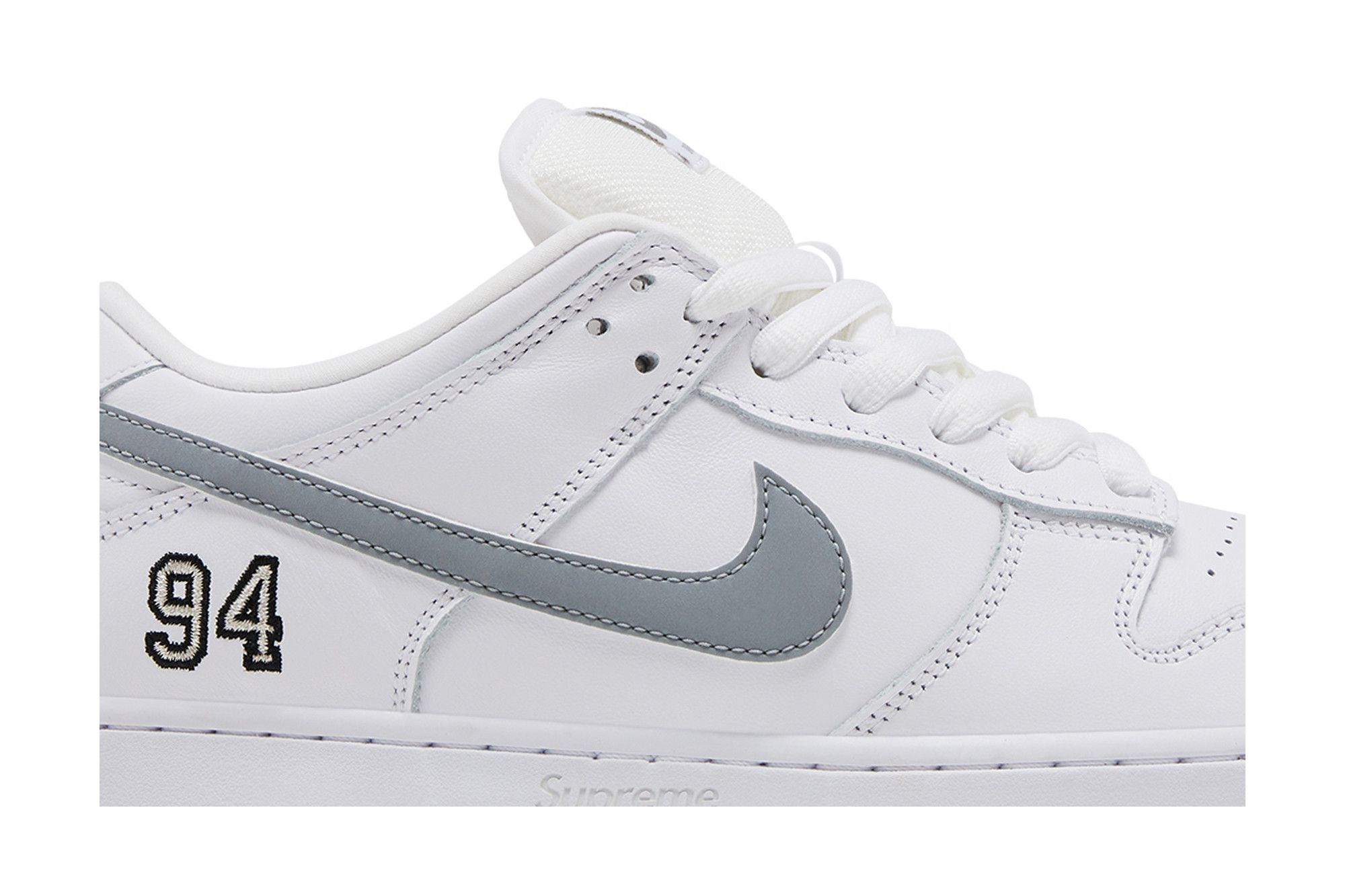 Buy Supreme x Nike Dunk Low SB 'White Metallic Silver' - HQ8487
