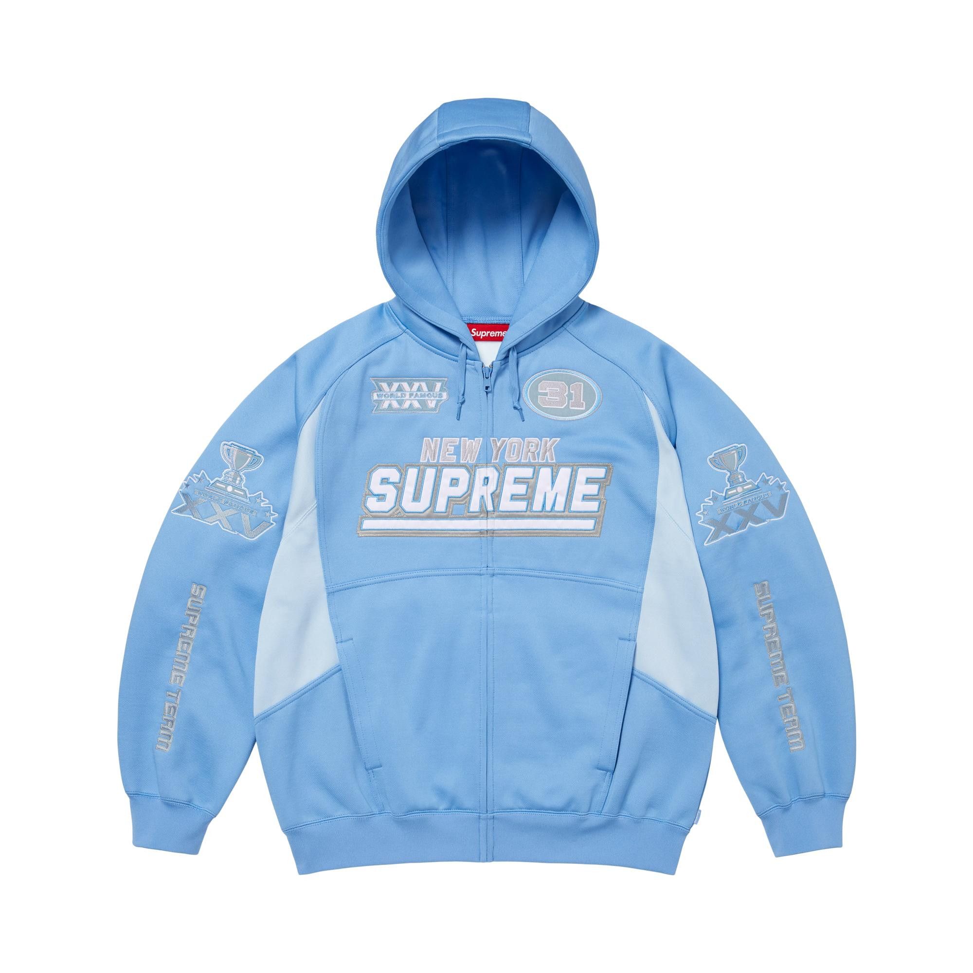 Buy Supreme Football Zip Up Hooded Sweatshirt 'Light Blue