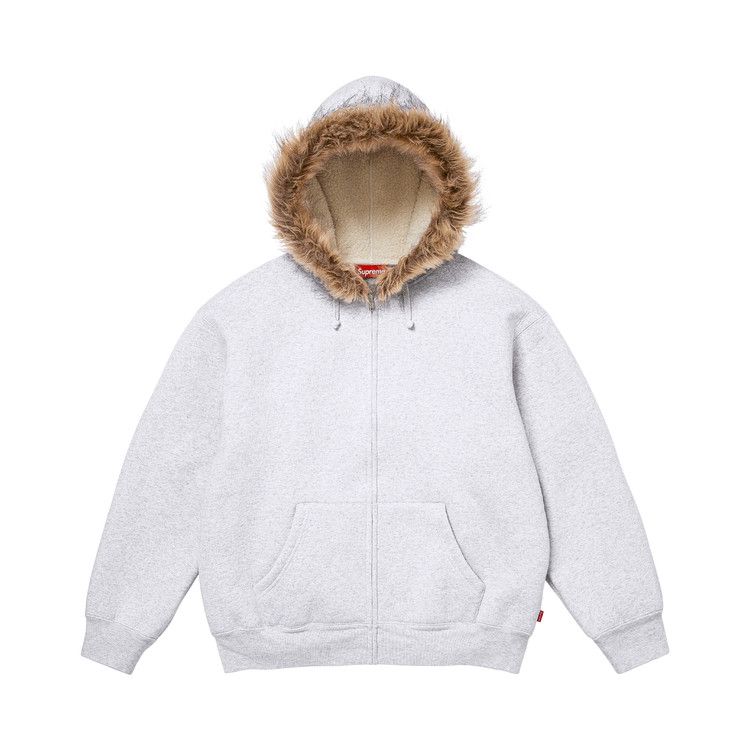 Buy Supreme Faux Fur Zip Up Hooded Sweatshirt 'Ash Grey