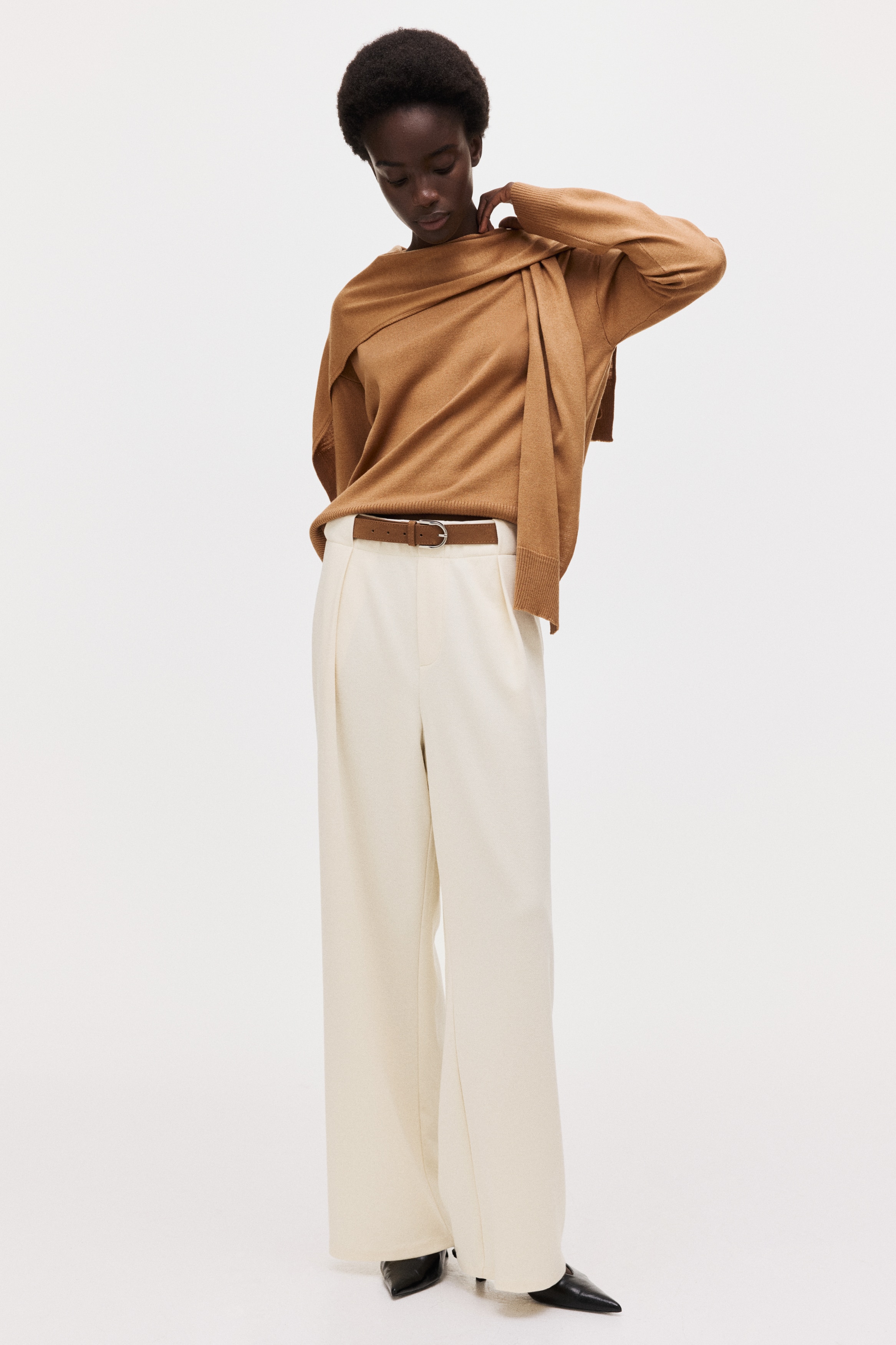 Belted Ponte di Roma trousers - Cream - Ladies | H&M GB