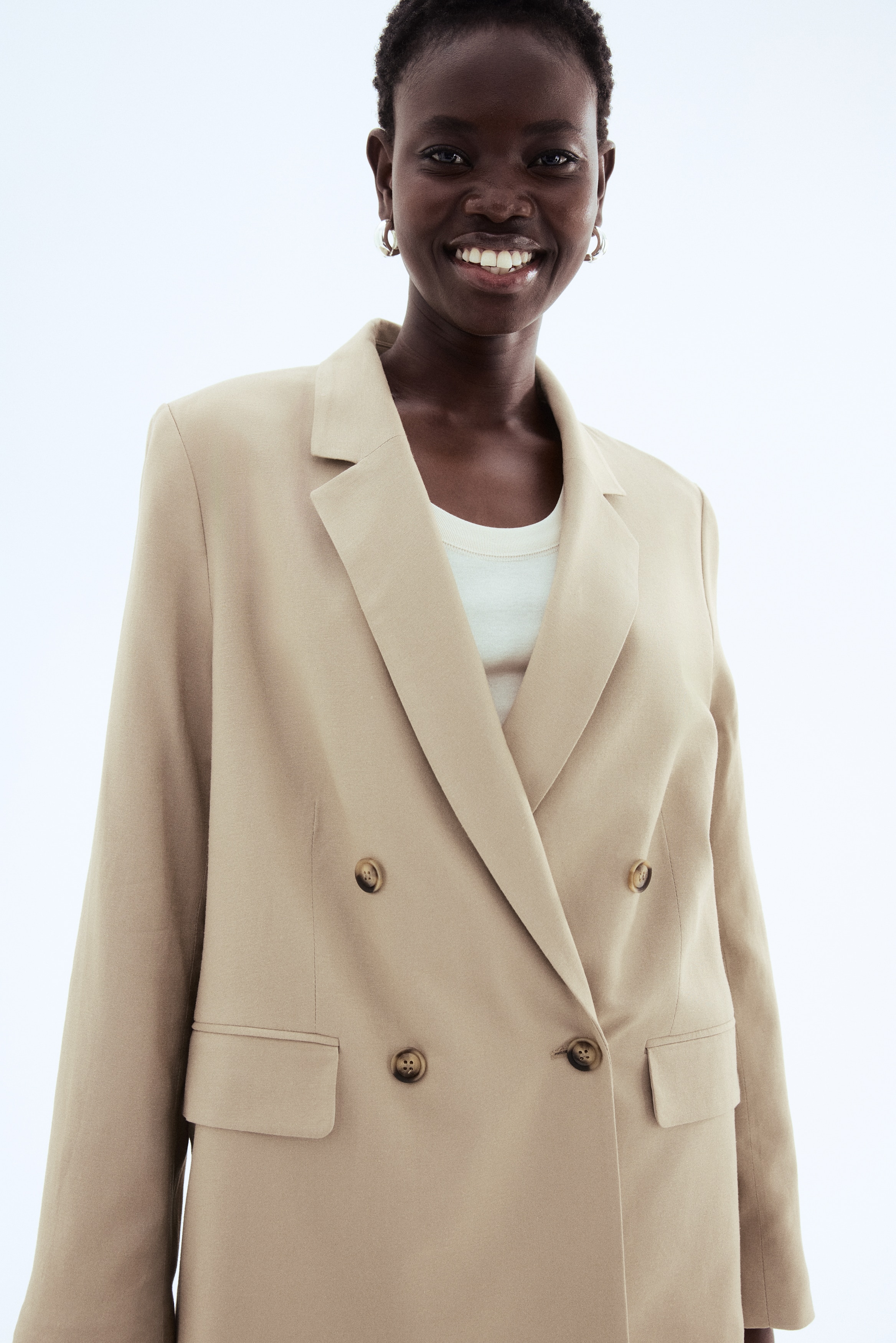Linen-Blend Blazer - Beige - Ladies | H&M US