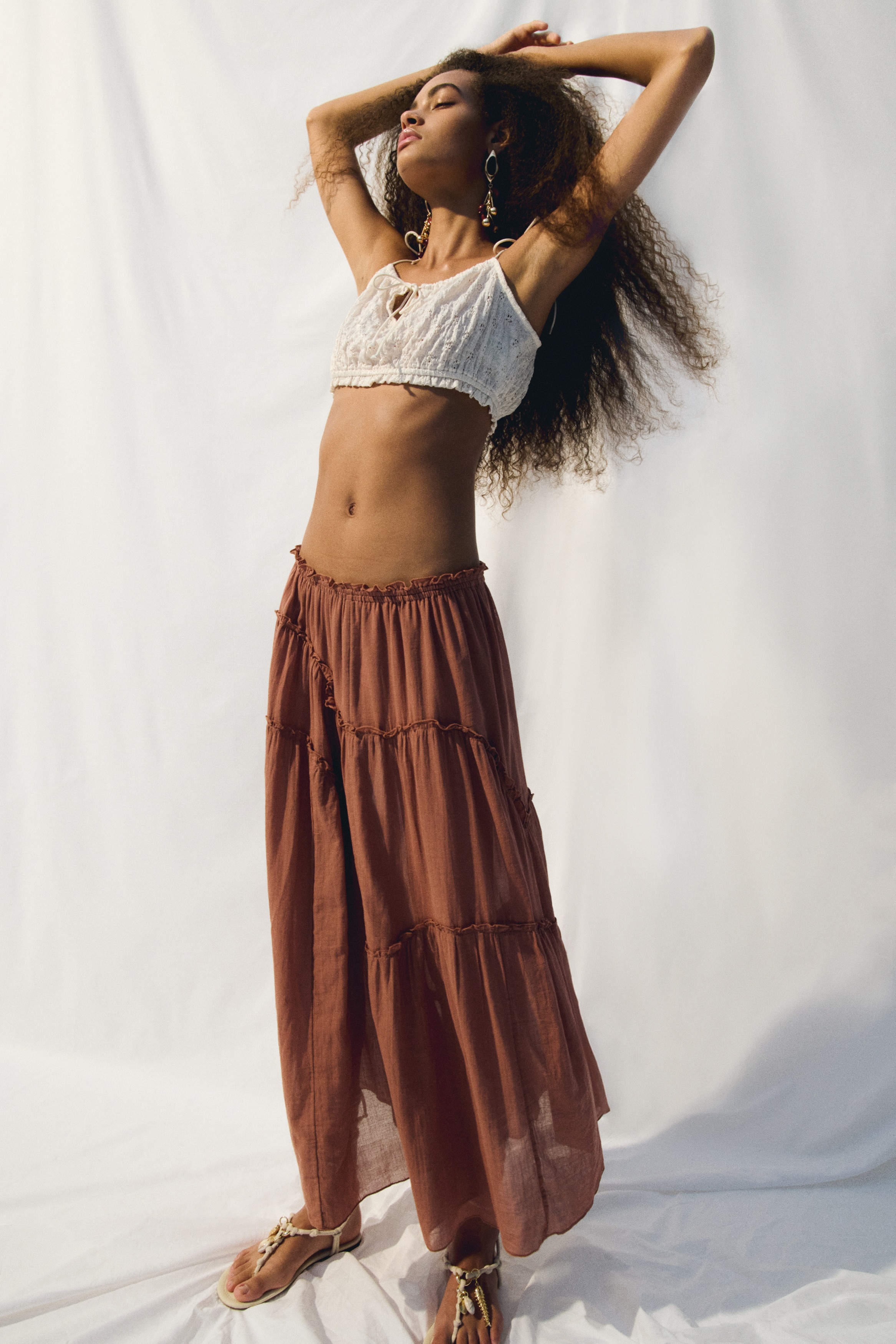 Tiered Maxi Skirt - Brown - Ladies | H&M US