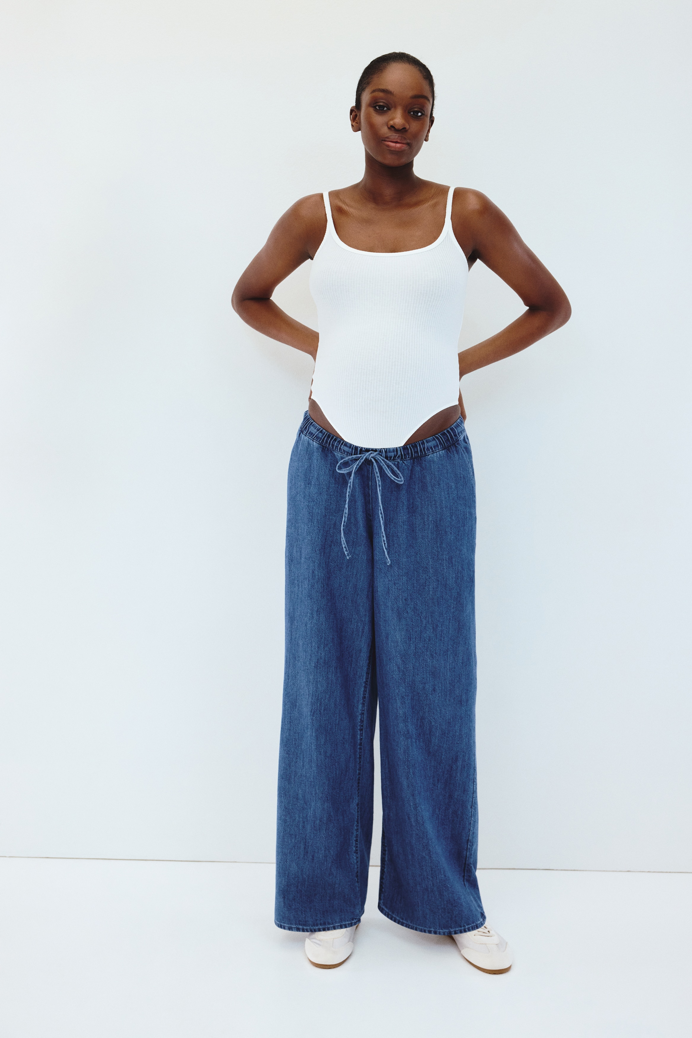 MAMA Denim Drawstring Pants - Navy blue - Ladies | H&M US