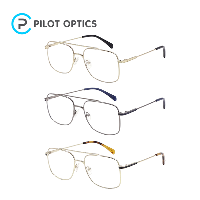 Classic Double Bridge Square Metal Man Optical Frames - Custom
