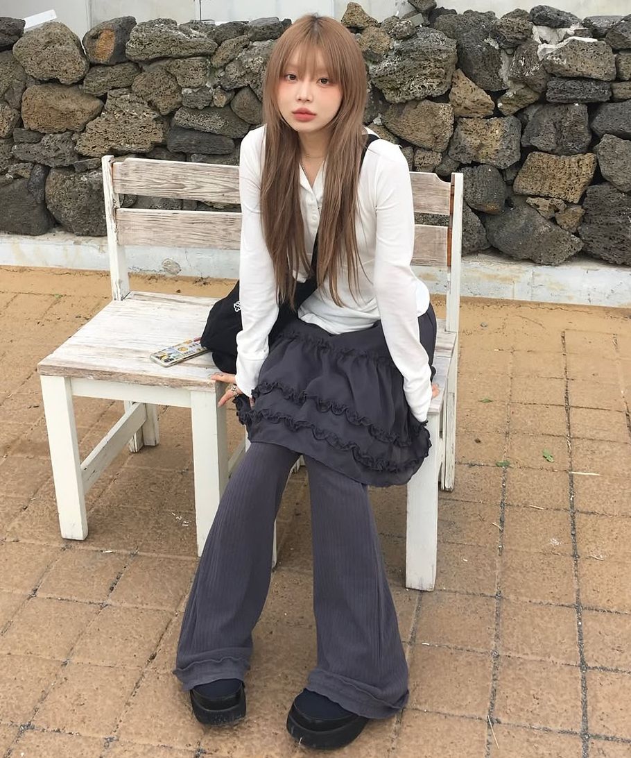 MUSINSA公式 | FLAREUP 3-Layered Ruffle Skirt Pants (FL-260_Charcoal)