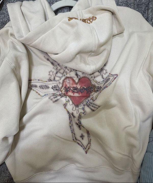 MUSINSA公式 | SCULPTOR Beaded Saint Hoodie Zip-Up Dirty White