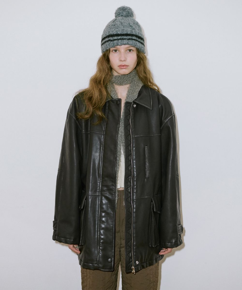 MUSINSA公式 | SINOON Washing Leather Half Jacket (Black)
