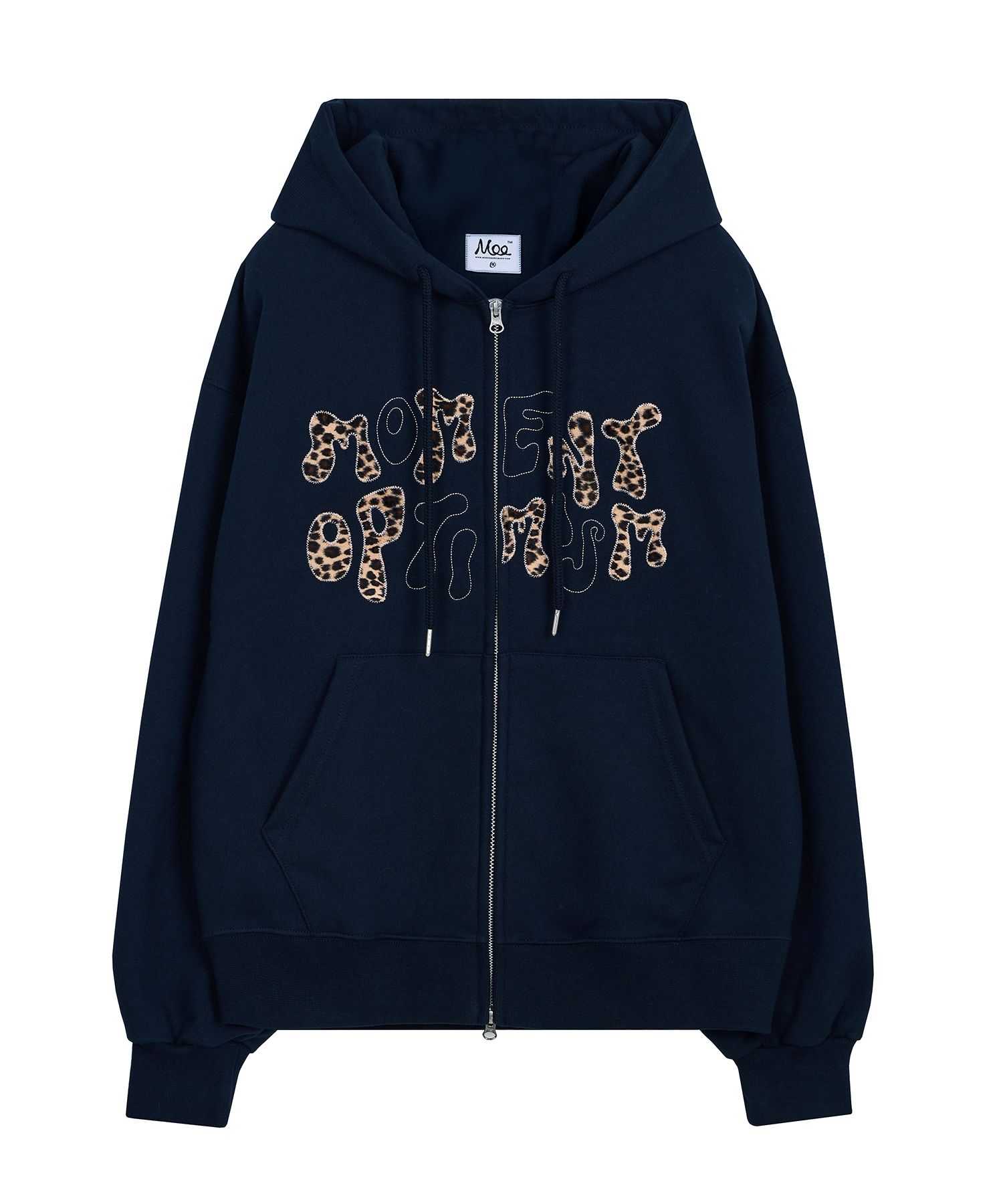 MUSINSA | MOO Leopard Applique Hoodie Zip-Up - Navy