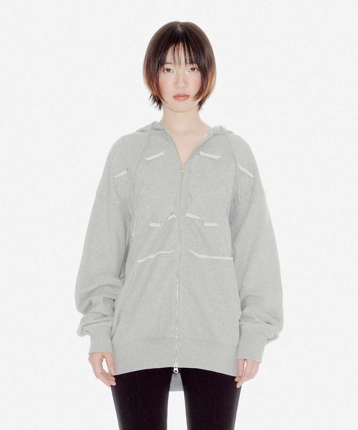 MUSINSA公式 | YOUHEE YOUHEE RIBBON HOOD ZIP-UP MELANGE GREY