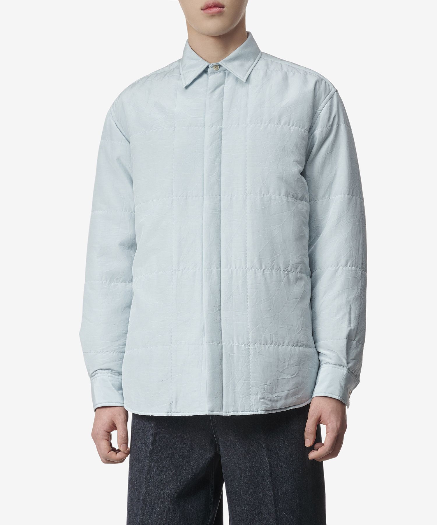 MUSINSA | AURALEE Quilted Light Silk Cotton Shirt - Light Blue