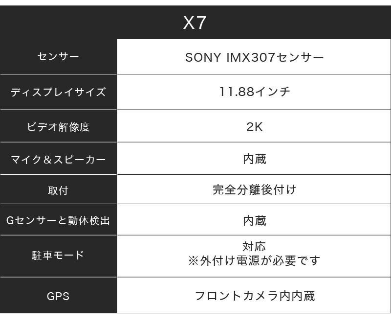 AUTO-VOX X7 ミラー型 ドライブレコーダー 前後 2カメラ 分離型