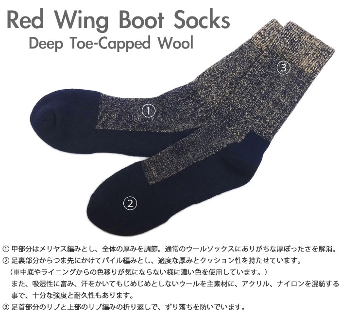 メール便可】レッドウィング ウールソックス ディープトゥキャップド