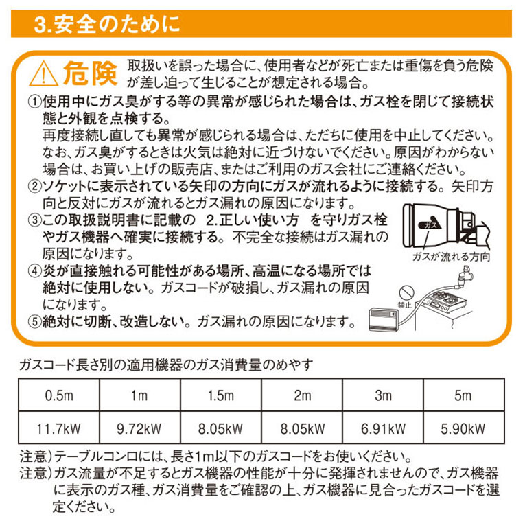 リンナイガス機器専用ガスコード 5m LPガス/都市ガス共用 多重シール