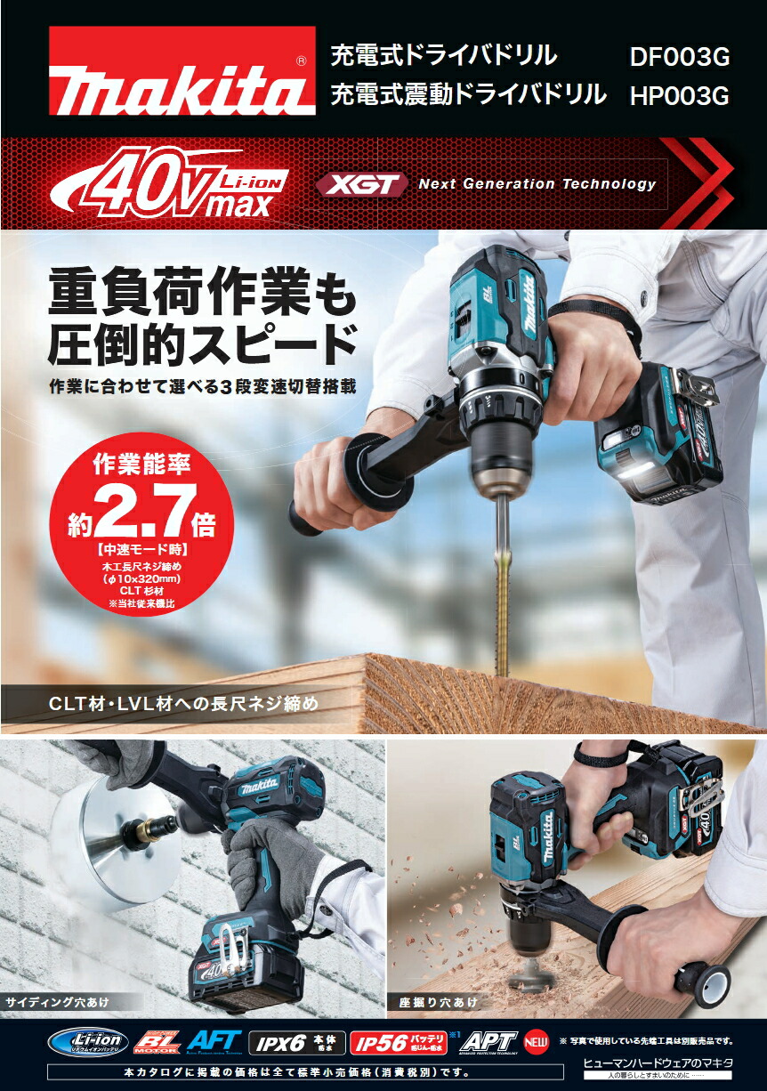 楽天市場】マキタ電動工具 40Vmax充電式ドライバードリル DF003GZ