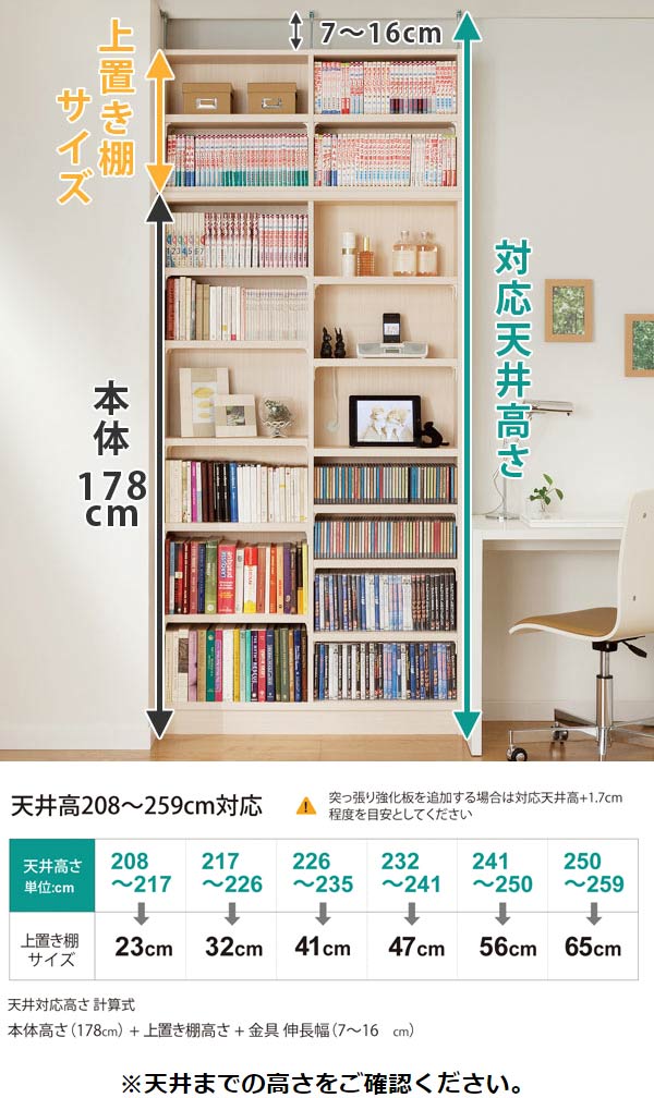 楽天市場】上置き棚 高さ65cm ワイドタイプ用 幅91-105cm 奥行き19cm