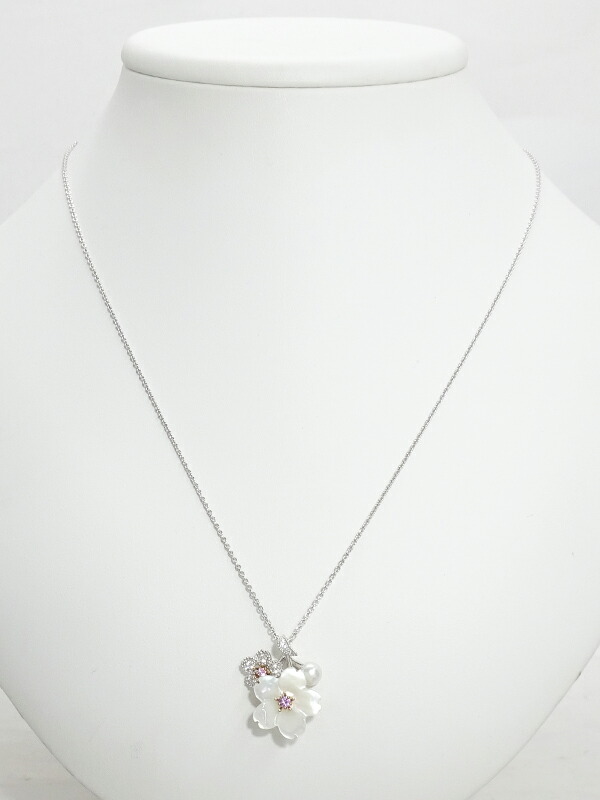MIKIMOTO】ミキモト『K18WG パール シェル サファイア ダイヤモンド 桜