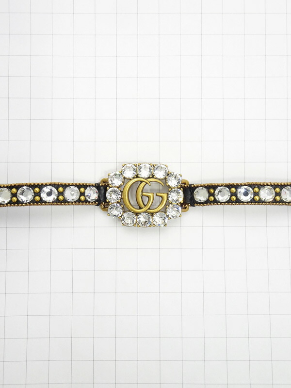 GUCCI】グッチ『クリスタル ダブルG レザー ブレスレット』1週間保証