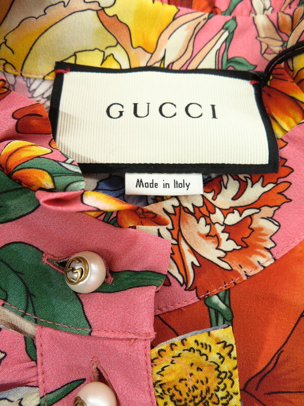 GUCCI】グッチ『ボウタイ付 シルク 花柄 長袖ブラウス size40』524021