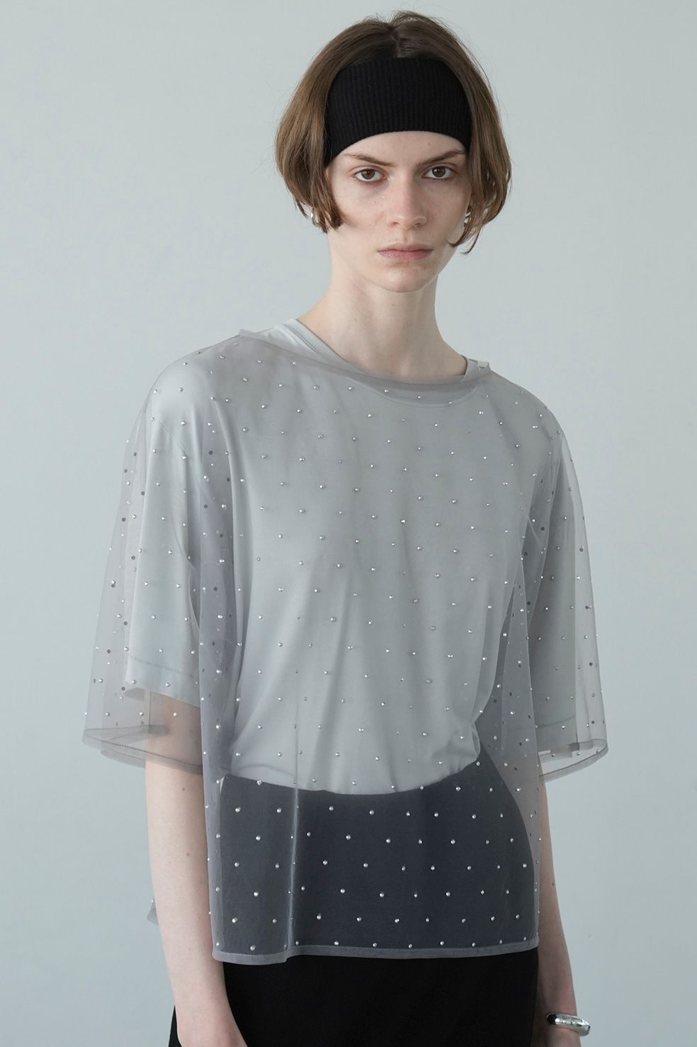 CLANE - ラインストーンシアートップス - RHINESTONE SHEER TOPS BLACK