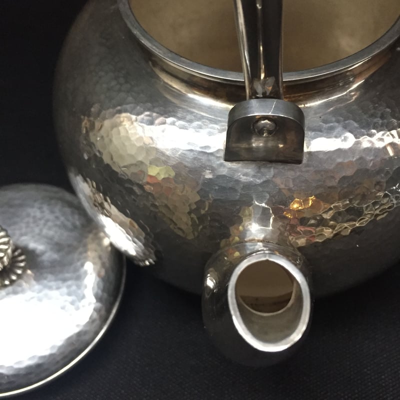 Japan Vintage 山口金匠堂 丹金 精銀 純銀 376g 槌目 湯沸 銀瓶 煎茶 望