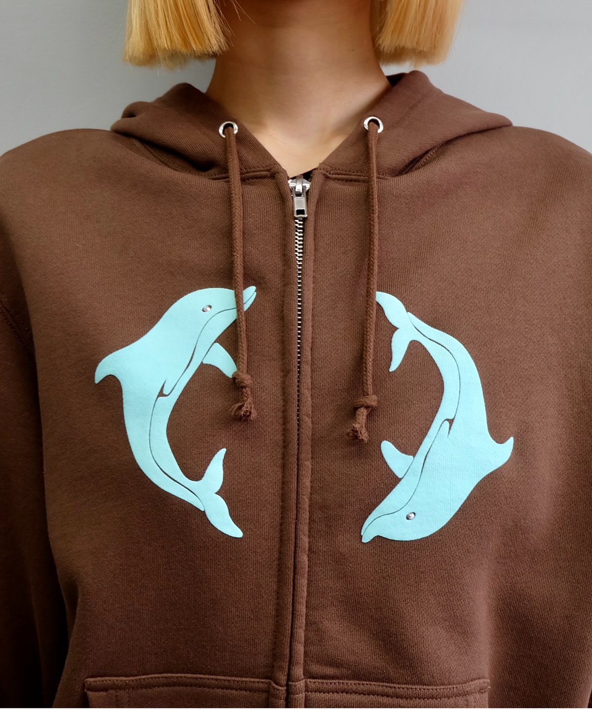 Labyrins Two Dolphins Zip Hoodie Brown | Shury