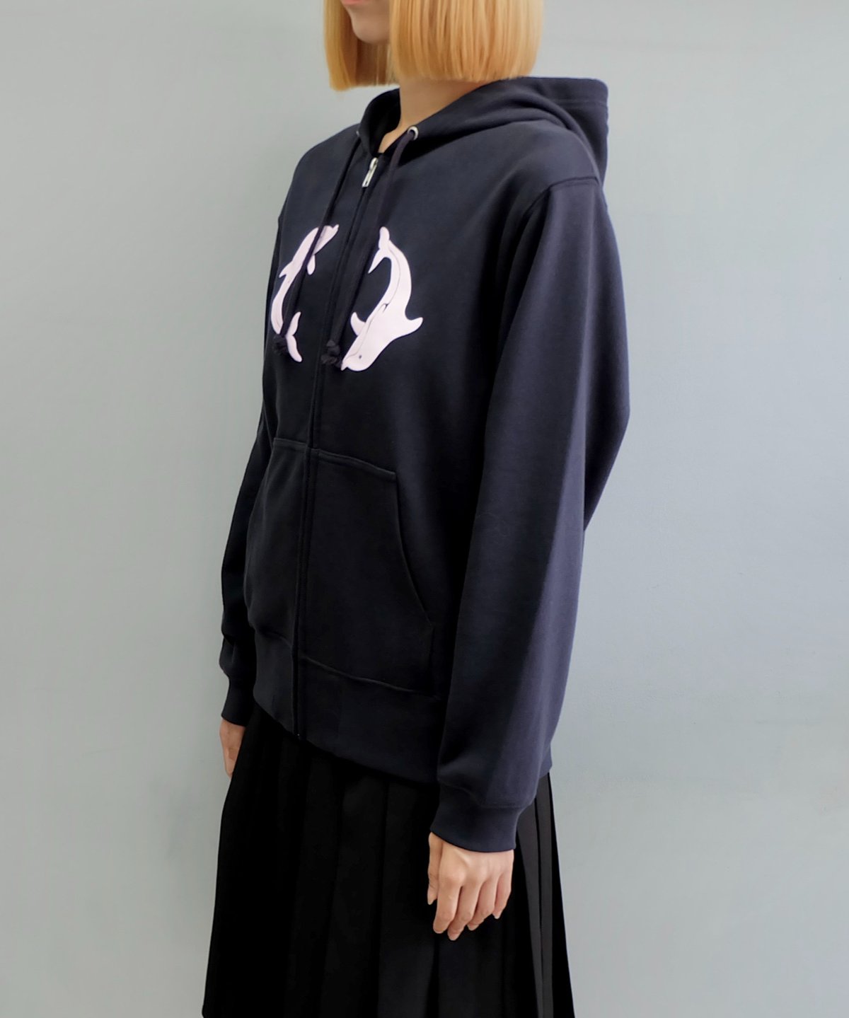Labyrins Two Dolphins Zip Hoodie Navy | Shury