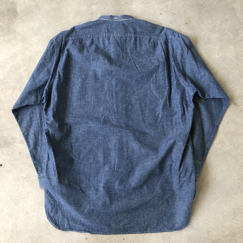 RRL〝 RALPH LAURENノーカラーコットンシャンブレーシャツ | CUSTOM F