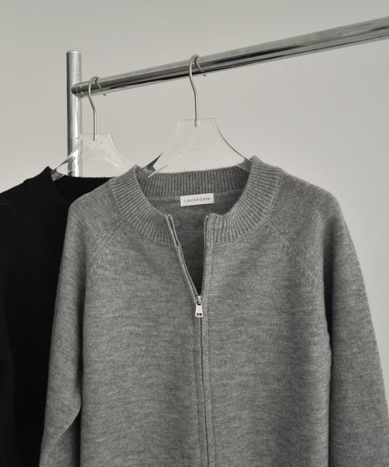 knit-02269 ジップ ニット カーディガン グレー ブラック | L a v i s