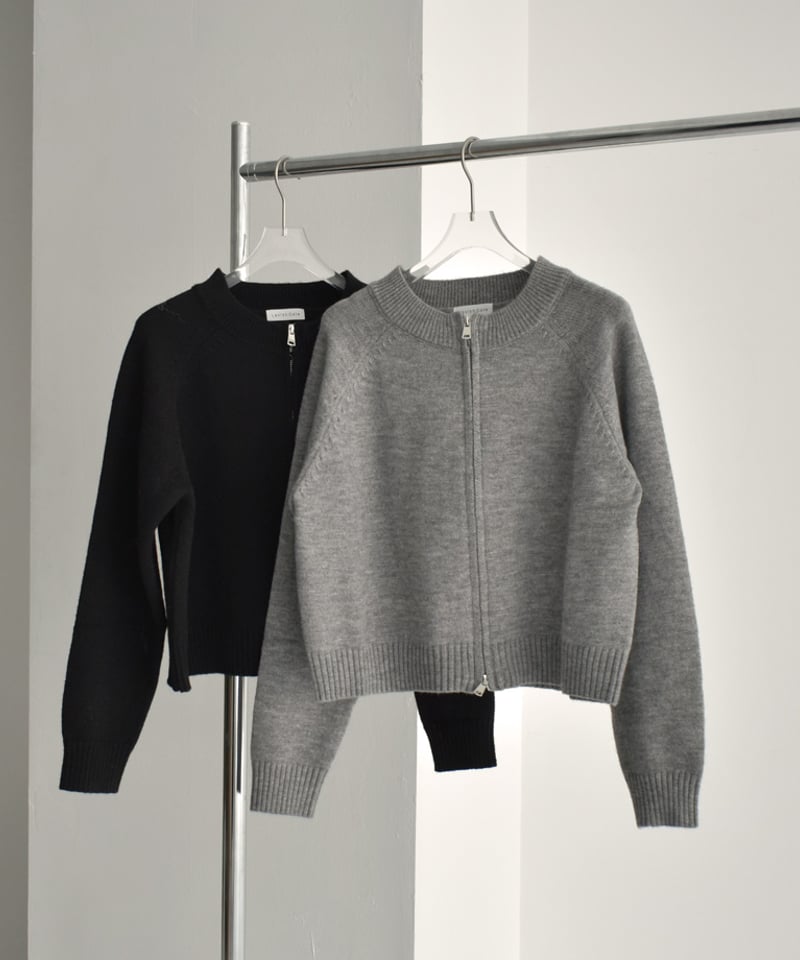 knit-02269 ジップ ニット カーディガン グレー ブラック | L a v i s