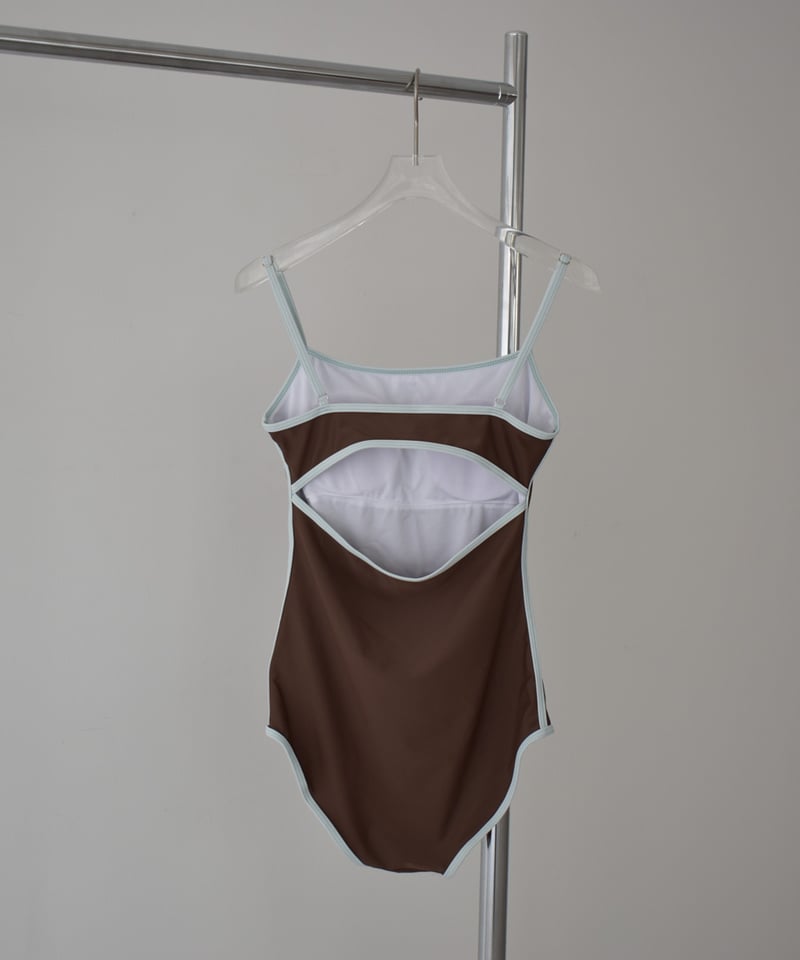 swim-02471 バイカラー バックオープン ワンピース 水着 ブラウン | L