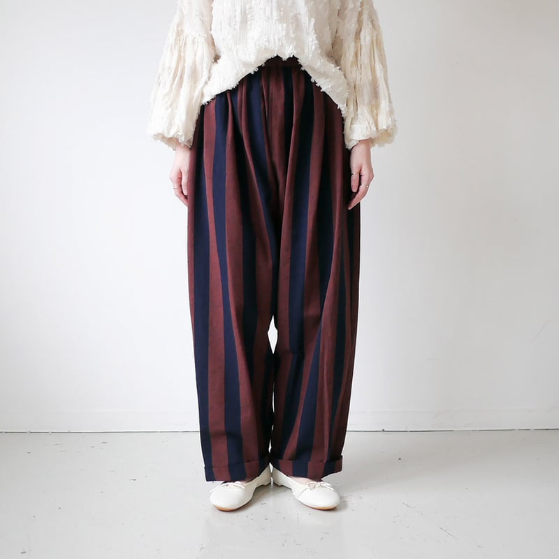 久留米かすり｜kasuri wide pants｜絣ワイドパンツ ｜大縞｜GOUACHE FU