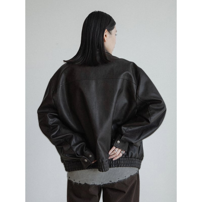 予約販売》vintage like fake leather jacket/2colors