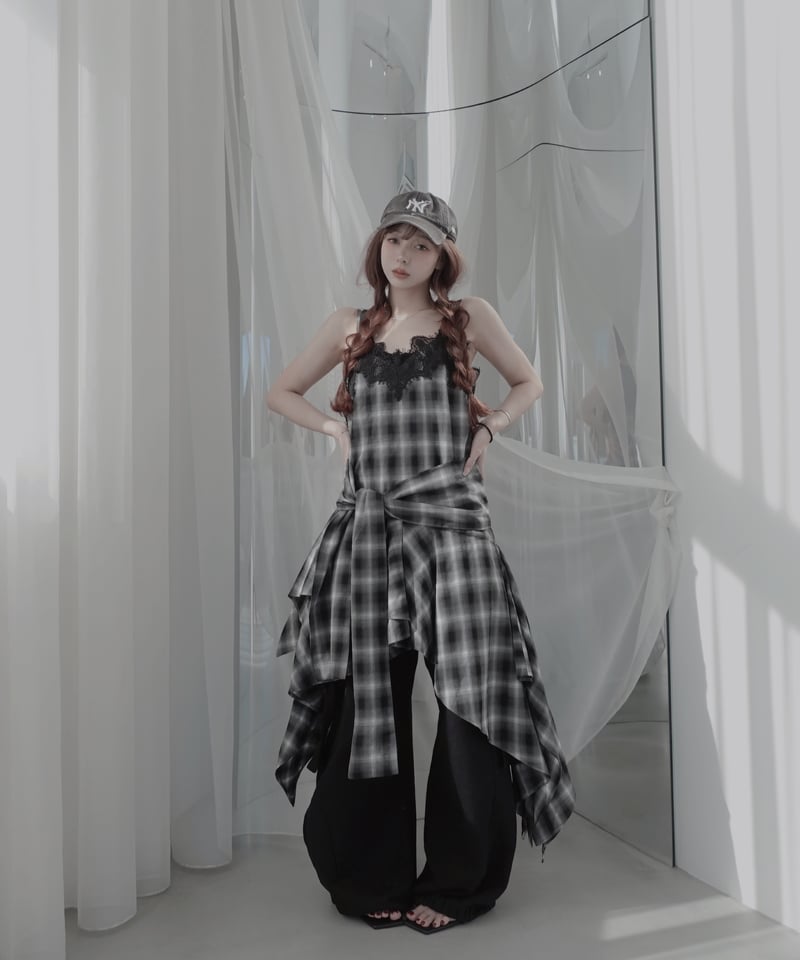 Black】レイヤードチェックワンピース / Layered Check Dress | F