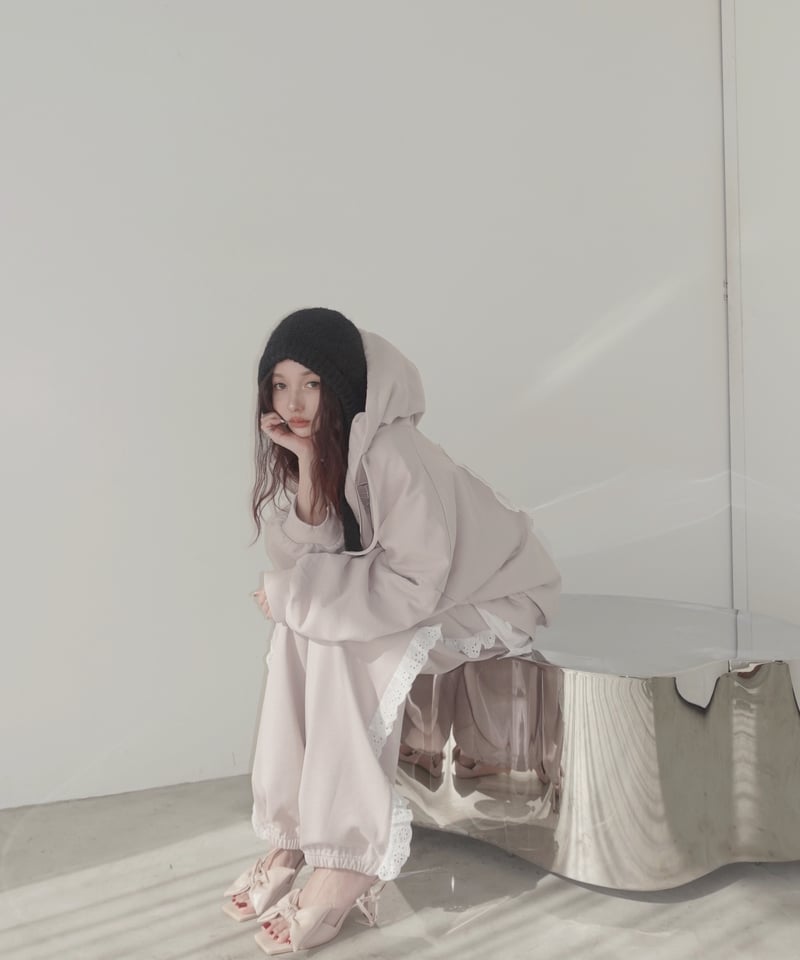 PinkBeige】ハートジップアップフーディー /Heart Zip-up Hoodie