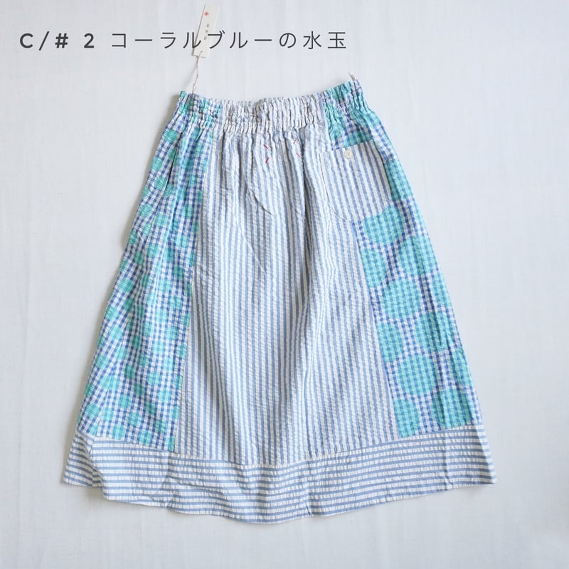 2色レディース＊快晴堂-Girl's インディゴサッカーに水玉 裾切り替え