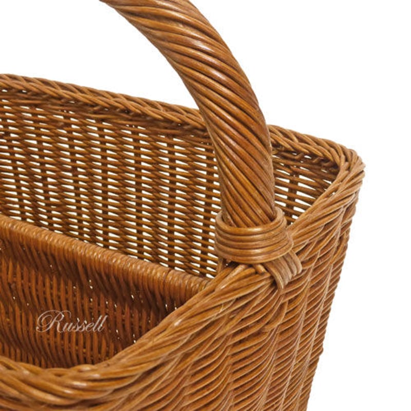 型番175 籐かごバスケット 仕切り付き ハンドル付き マガジンラック
