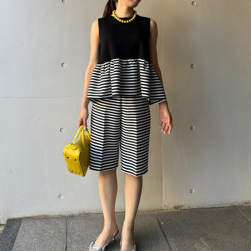 8-057 黒×ボーダー ペプラムトップス M | capriciousmie